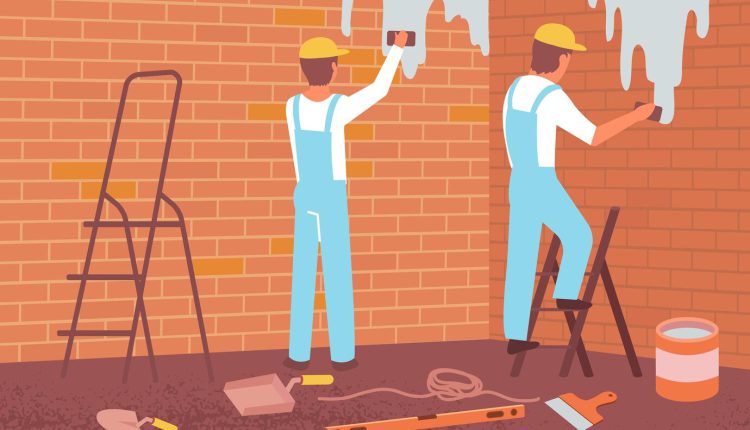 تصویری از نحوه رنگ آمیزی دیوار آجری